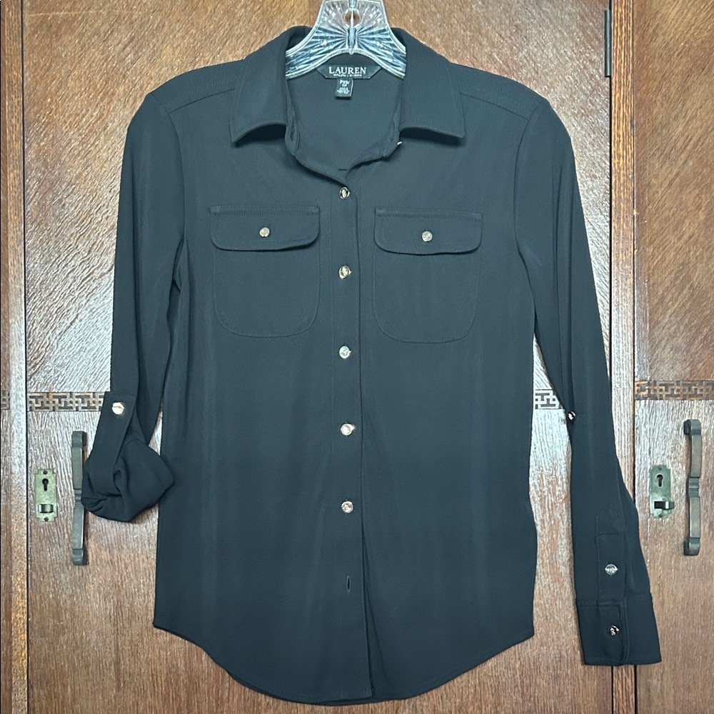 Ralph Lauren Black Label utility blouse with gold-tone buttons and chest pockets